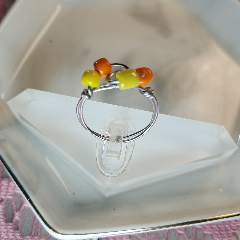 ***5/$25 - Orange & Yellow Wire Wrapped Ring (Silvertone)